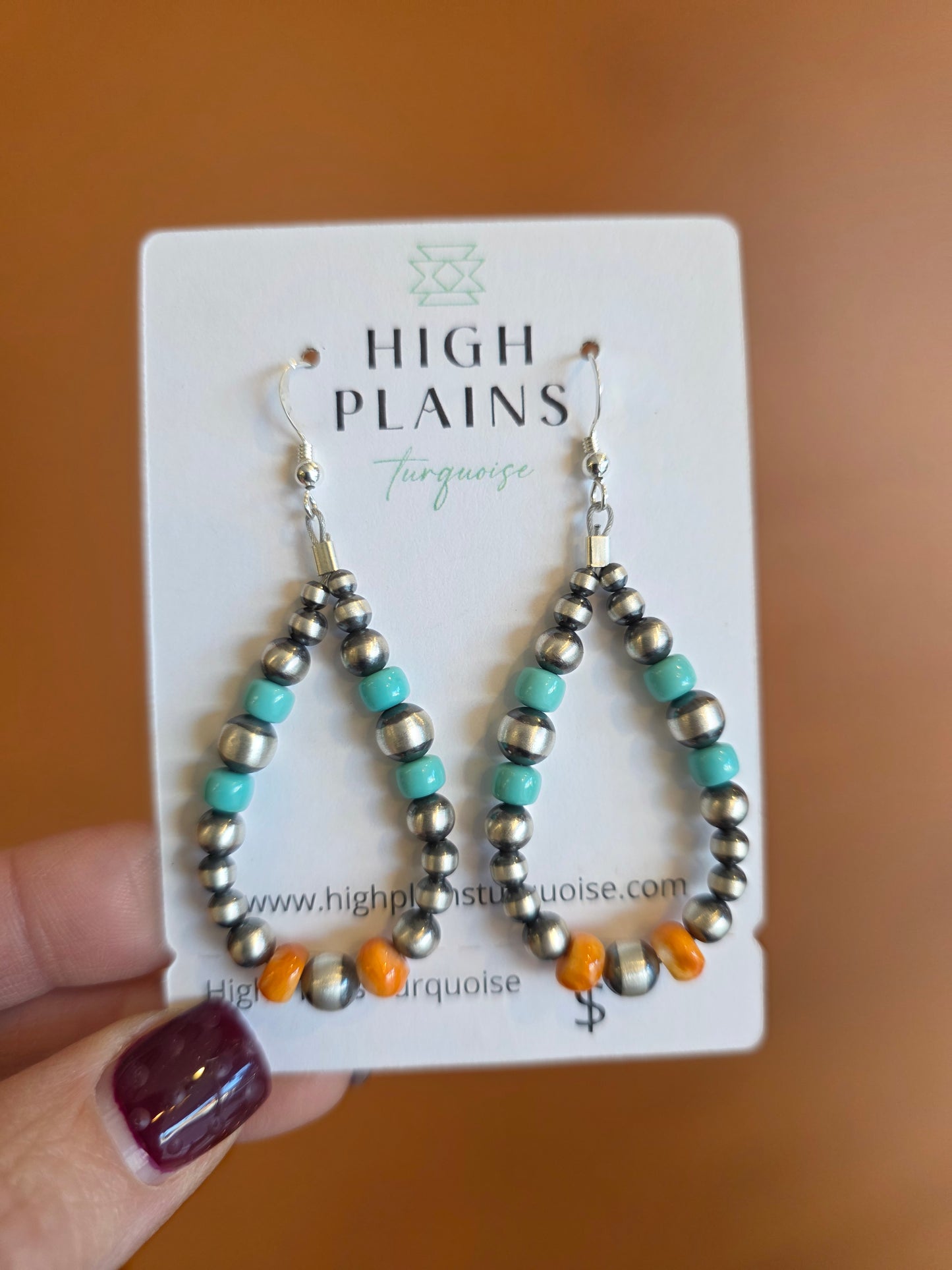 Mixed Bead Sterling, Turquoise, and Spiny Hoop Earrings