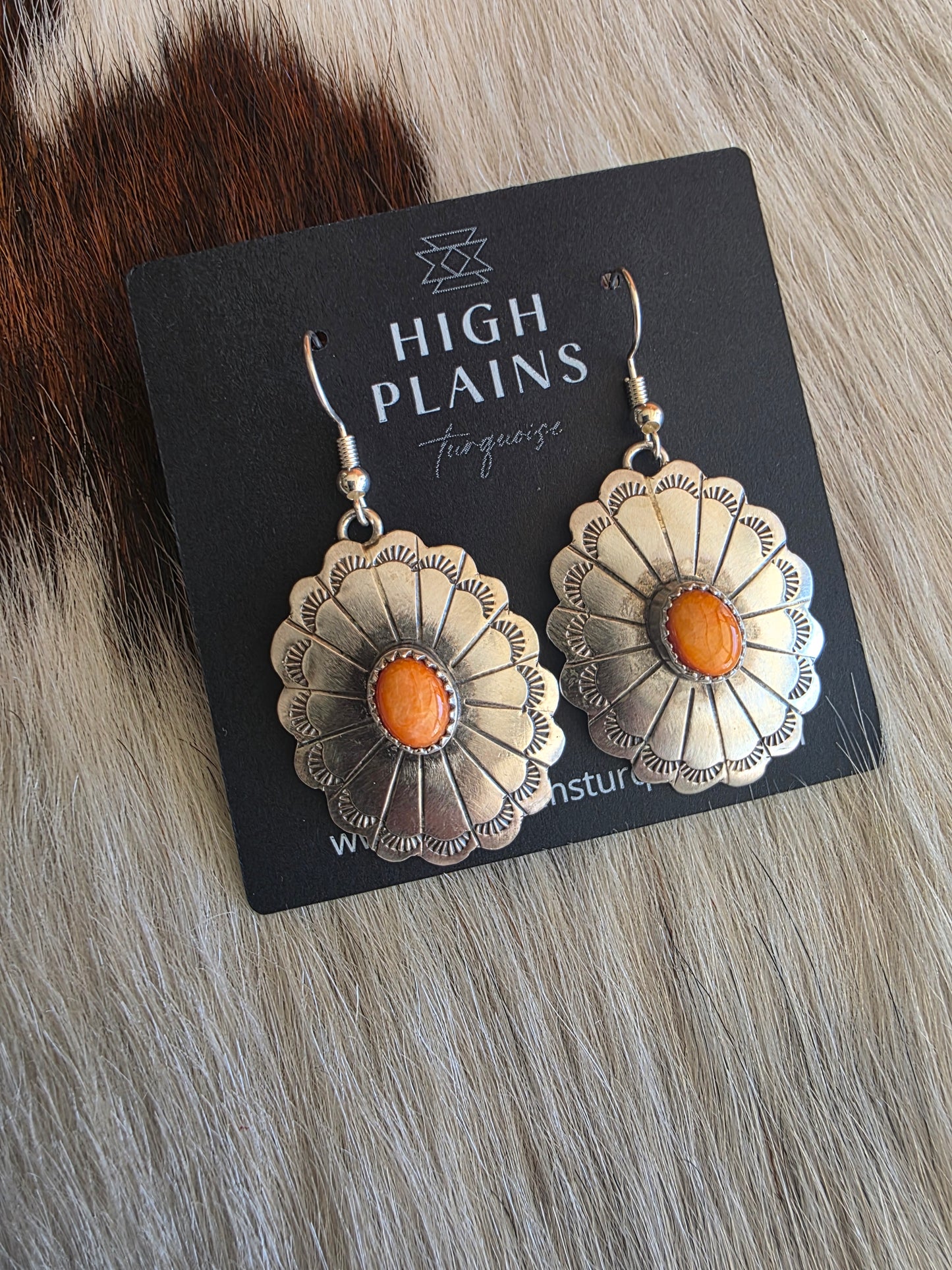 Hand Stamped Sterling Silver Stone Concho Earrings