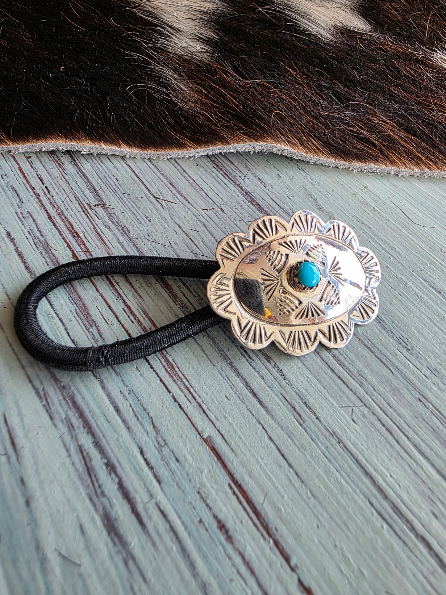 Stamped Sterling Silver Turquoise Oval Hair Tie