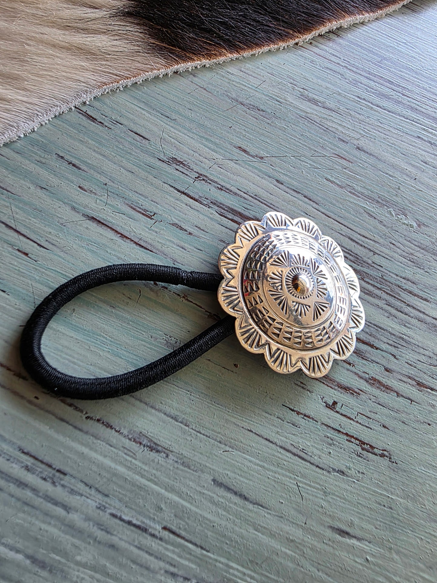 Large Stamped Sterling Silver Concho Hair Tie