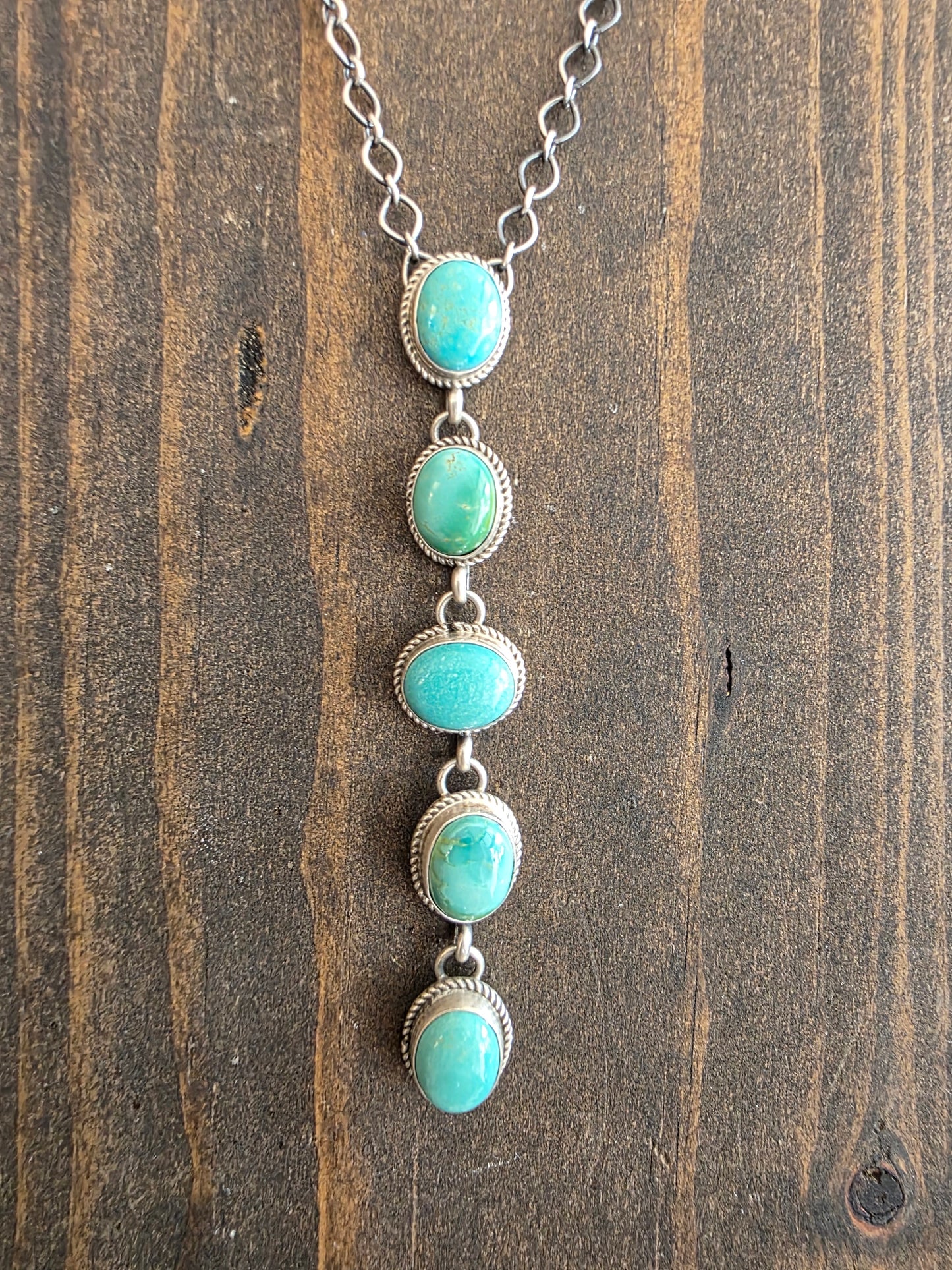 Five Stone Kingman Turquoise Oval Drop Necklace
