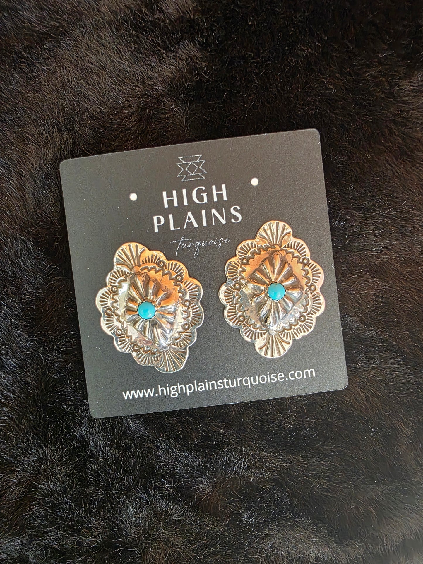 Stamped Sterling Turquoise Conch Earrings