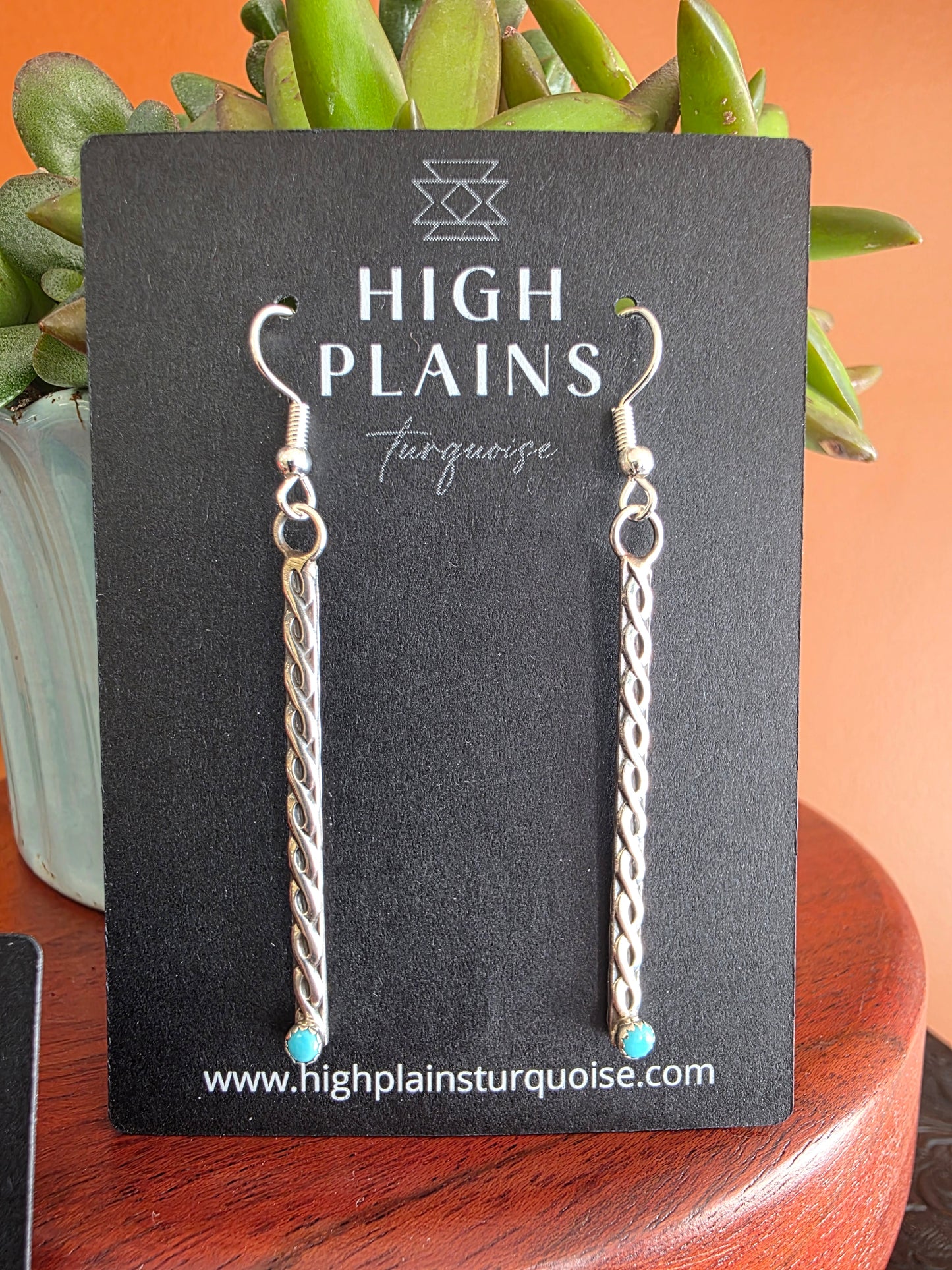 Weaved Sterling Turquoise Dot Stick Style Earrings
