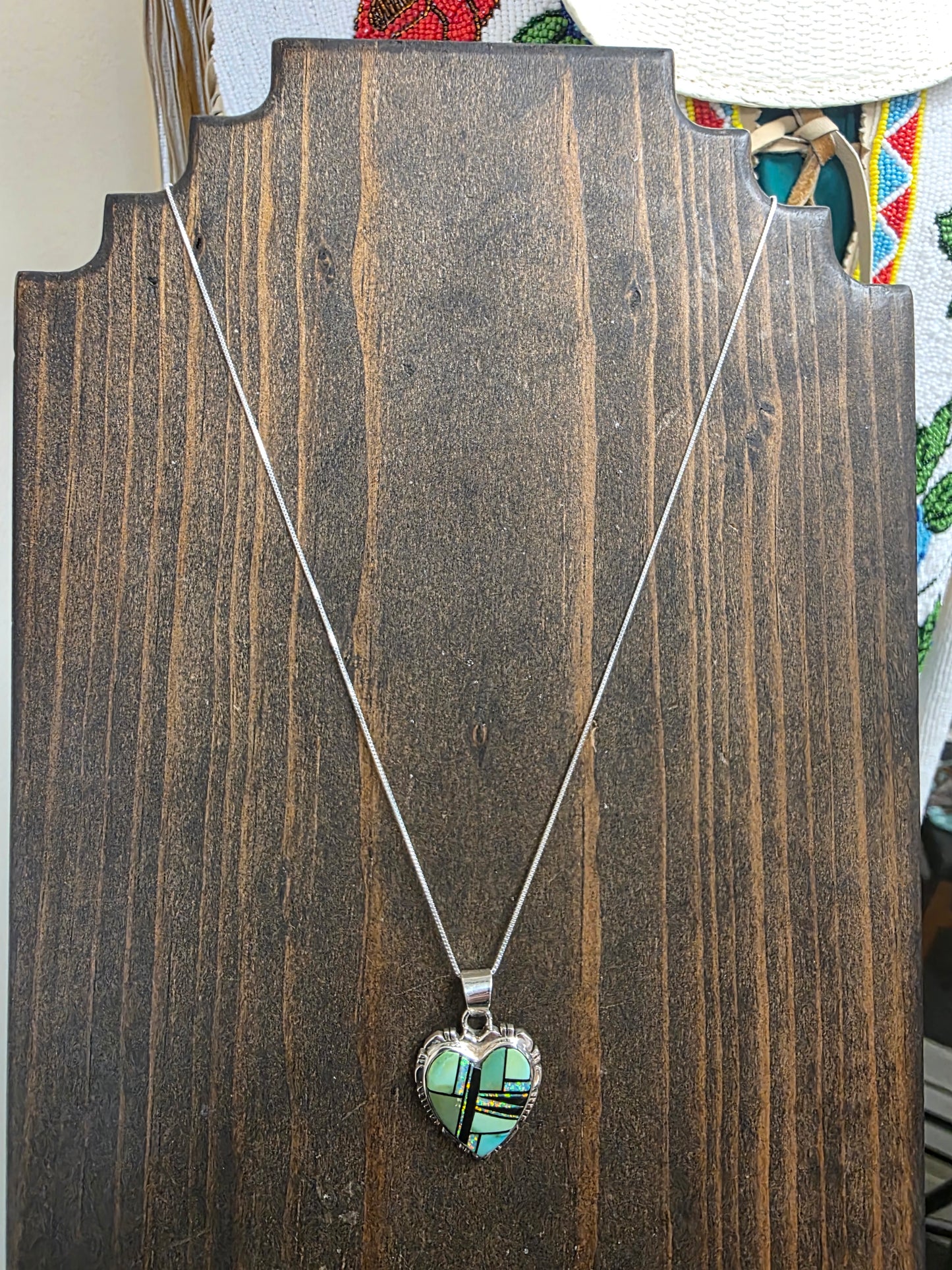 Sonoran Gold Turquoise Inlay Heart Pendant Necklace