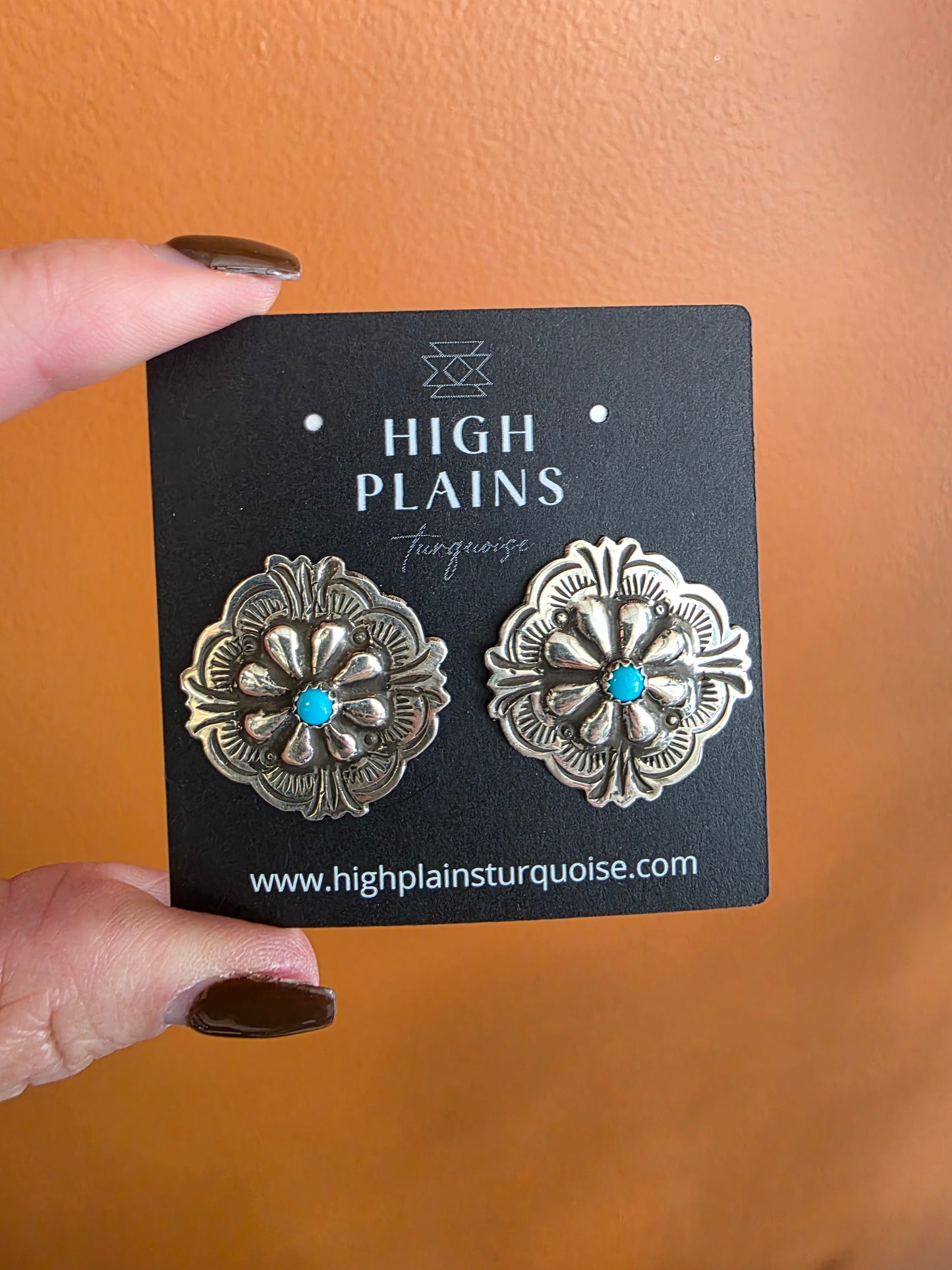 Blackgoat Stamped Sterling Silver Turquoise Conch Earrings