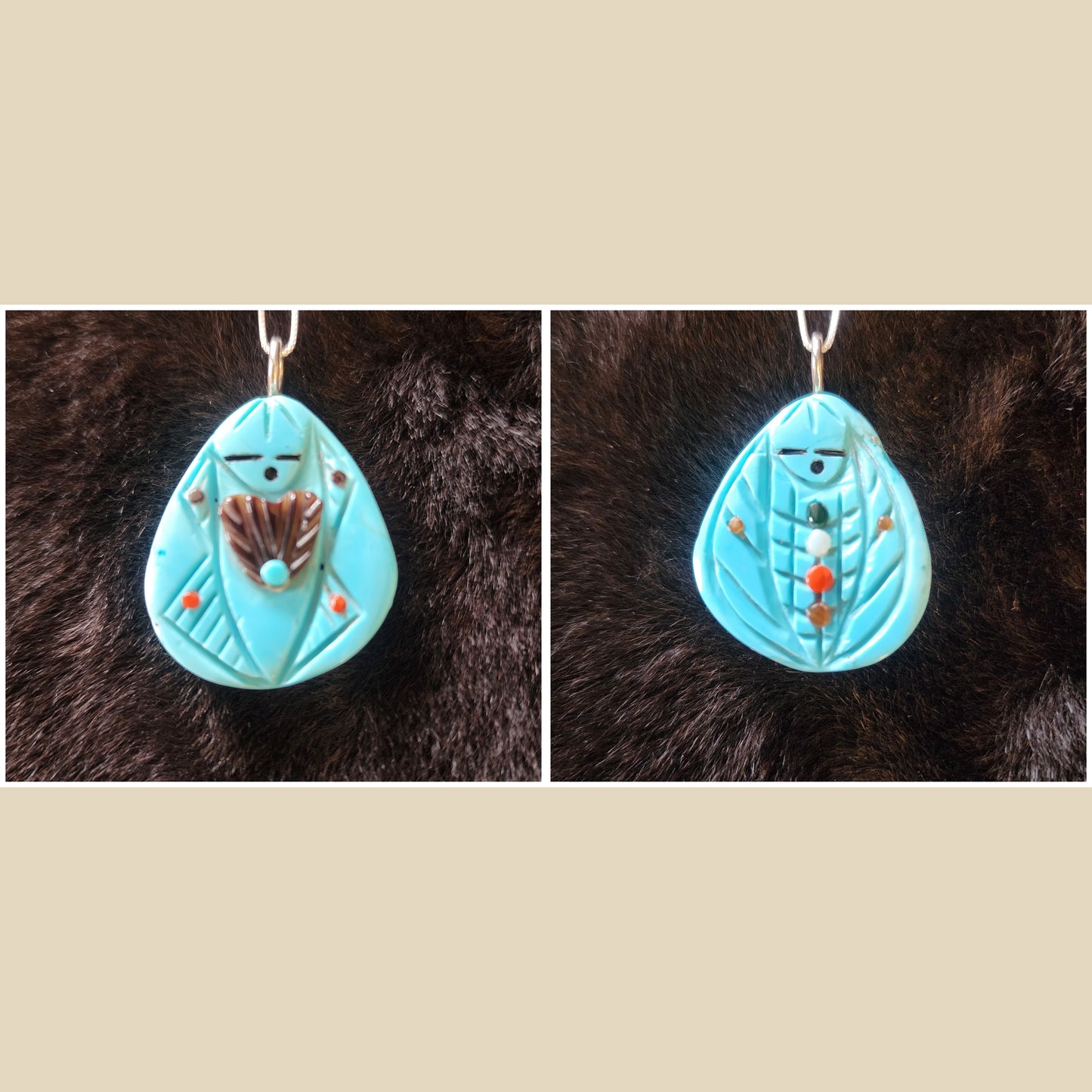 Zuni Turquoise Corn Maiden Reversible Pendant Necklace