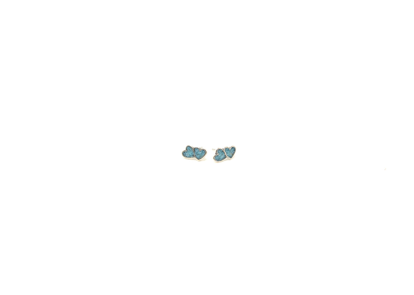 Turquoise Chip Inlay Double Heart Earrings
