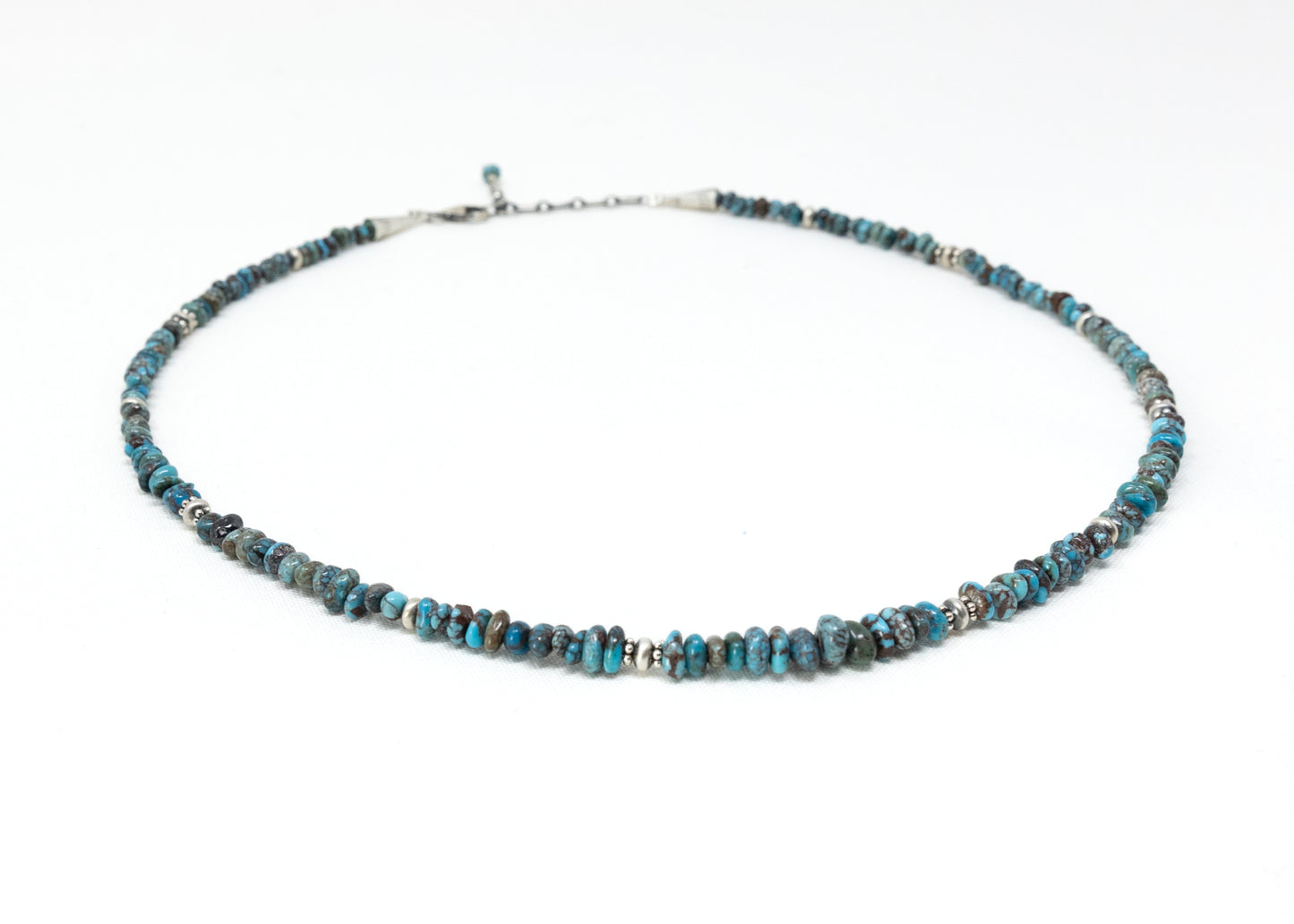 Graduated Turquoise Nugget and Sterling Silver Bead Necklace