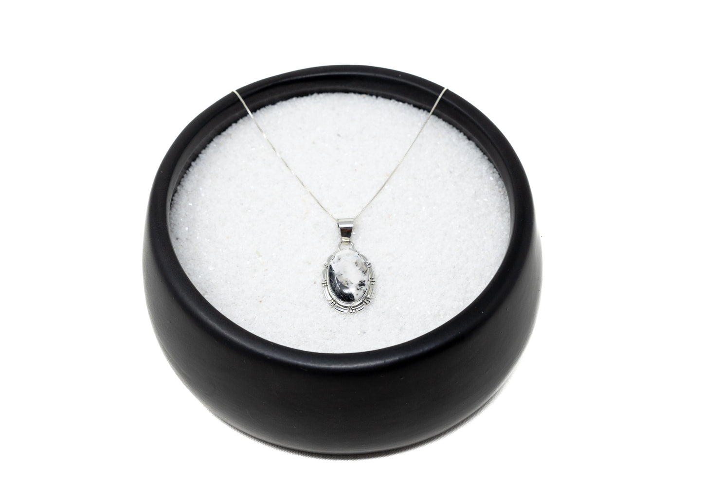 Oval White Buffalo Sterling Bezel Pendant Necklace