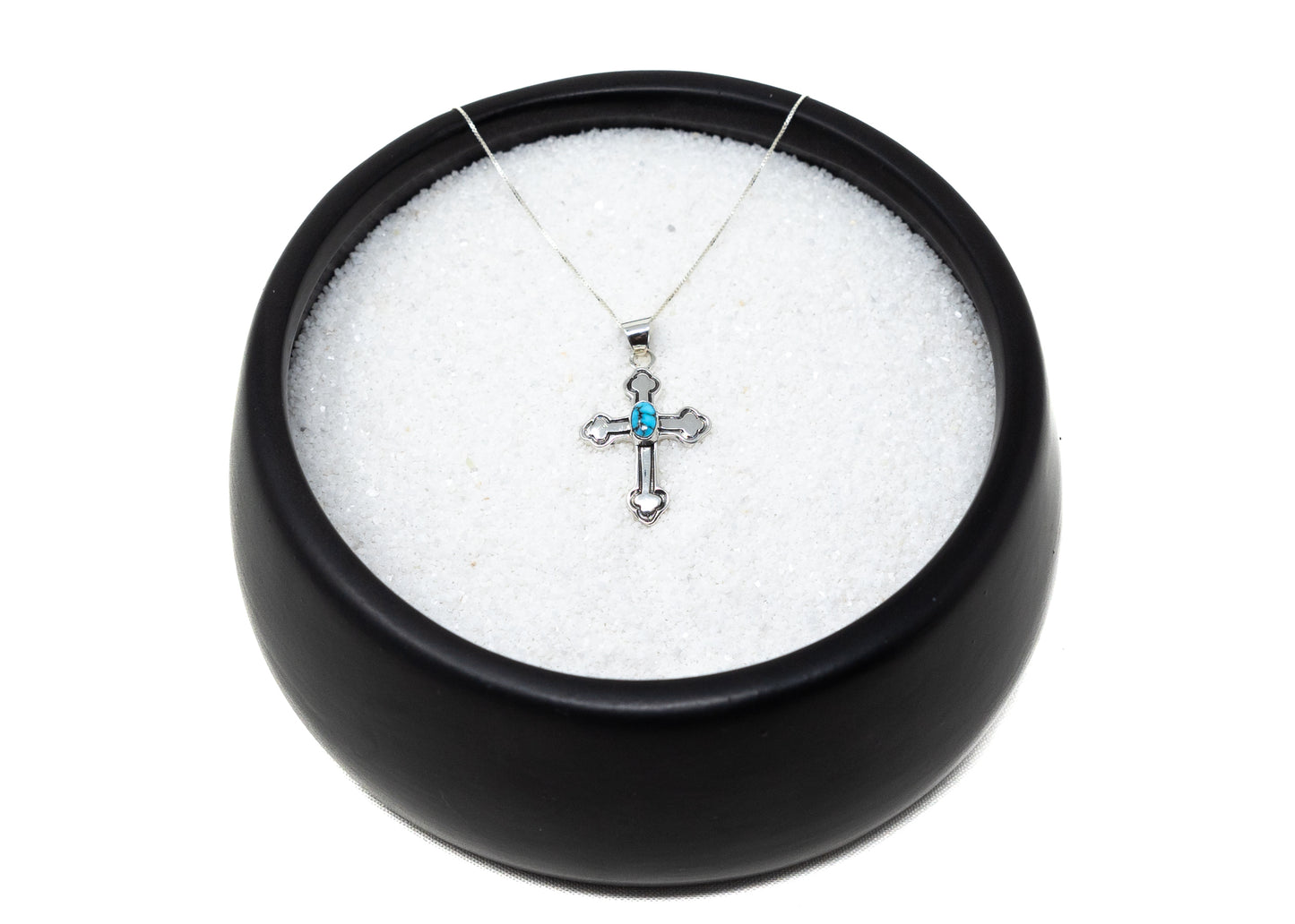 Heavy Gauge Sterling Turquoise Cross Pendant Necklace