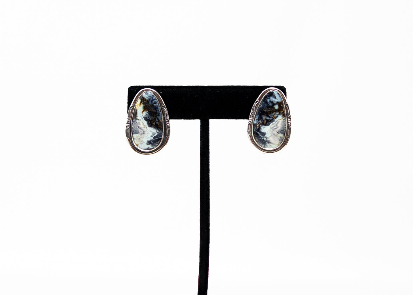 Large Stone Teardrop New Lander Turquoise Earrings