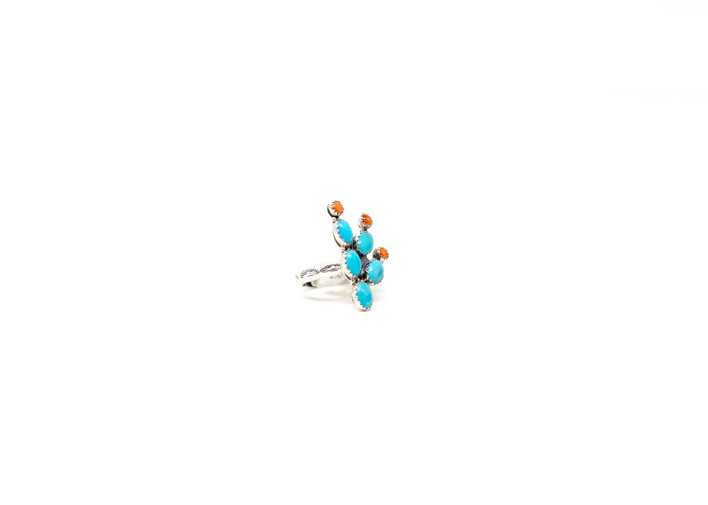 Kingman Turquoise Spiny Oyster Cactus Adjustable Ring