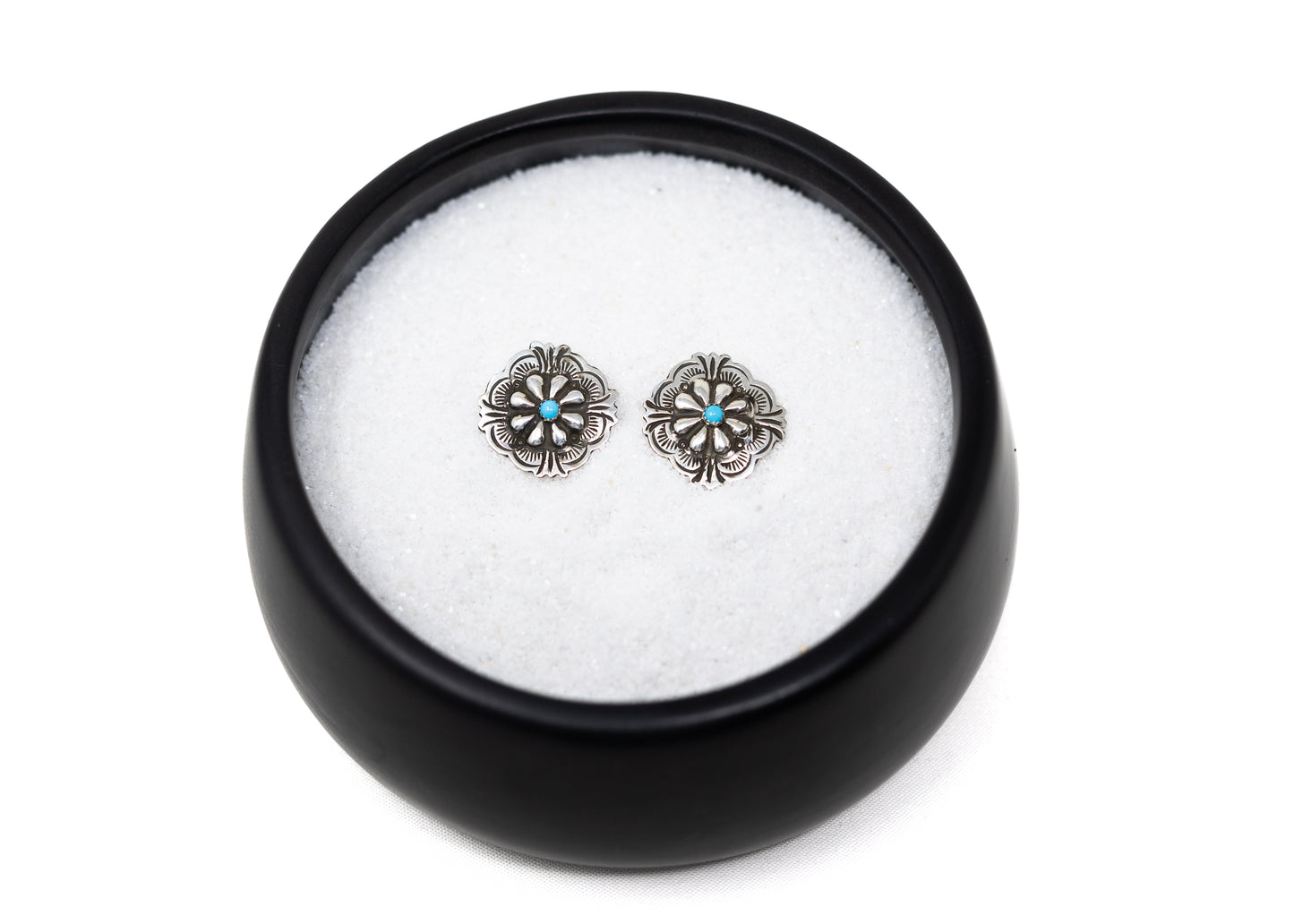 Blackgoat Stamped Sterling Silver Turquoise Conch Earrings