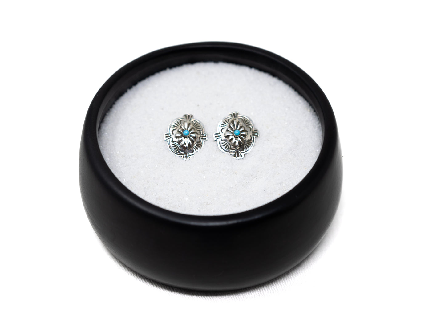 Stamped Sterling Silver Classic Concho Turquoise Earrings