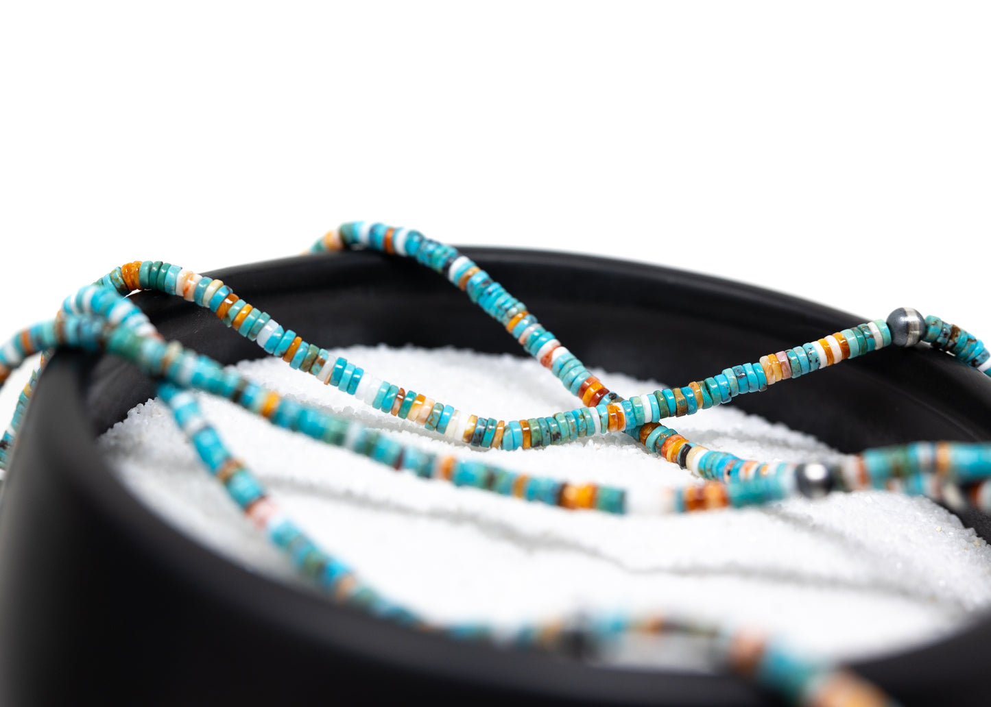 Turquoise, Spiny, White Clam Shell Heishi and Sterling Multi Bead Necklace