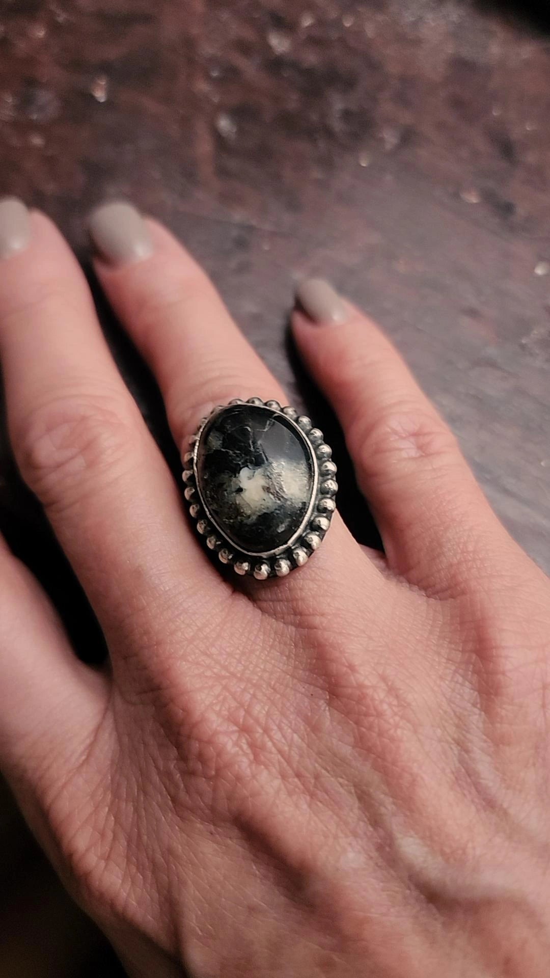 White Buffalo Ring with Sterling Silver Bead accent