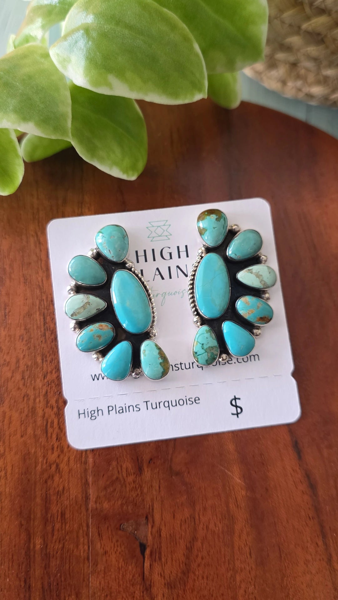Large Stone Kingman Turquoise Half Cluster Earrings