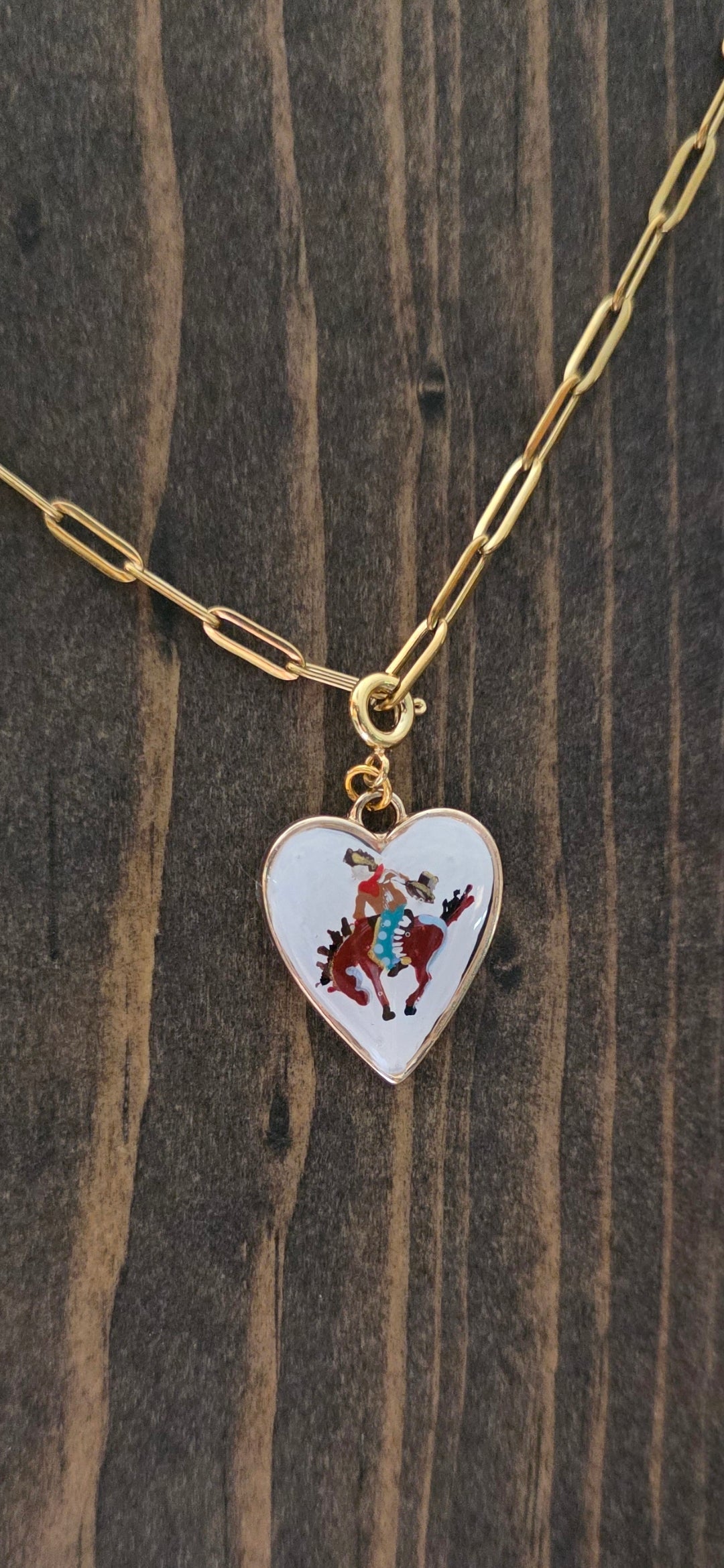Hand Painted Bronc Rider Heart Charms (various colors)
