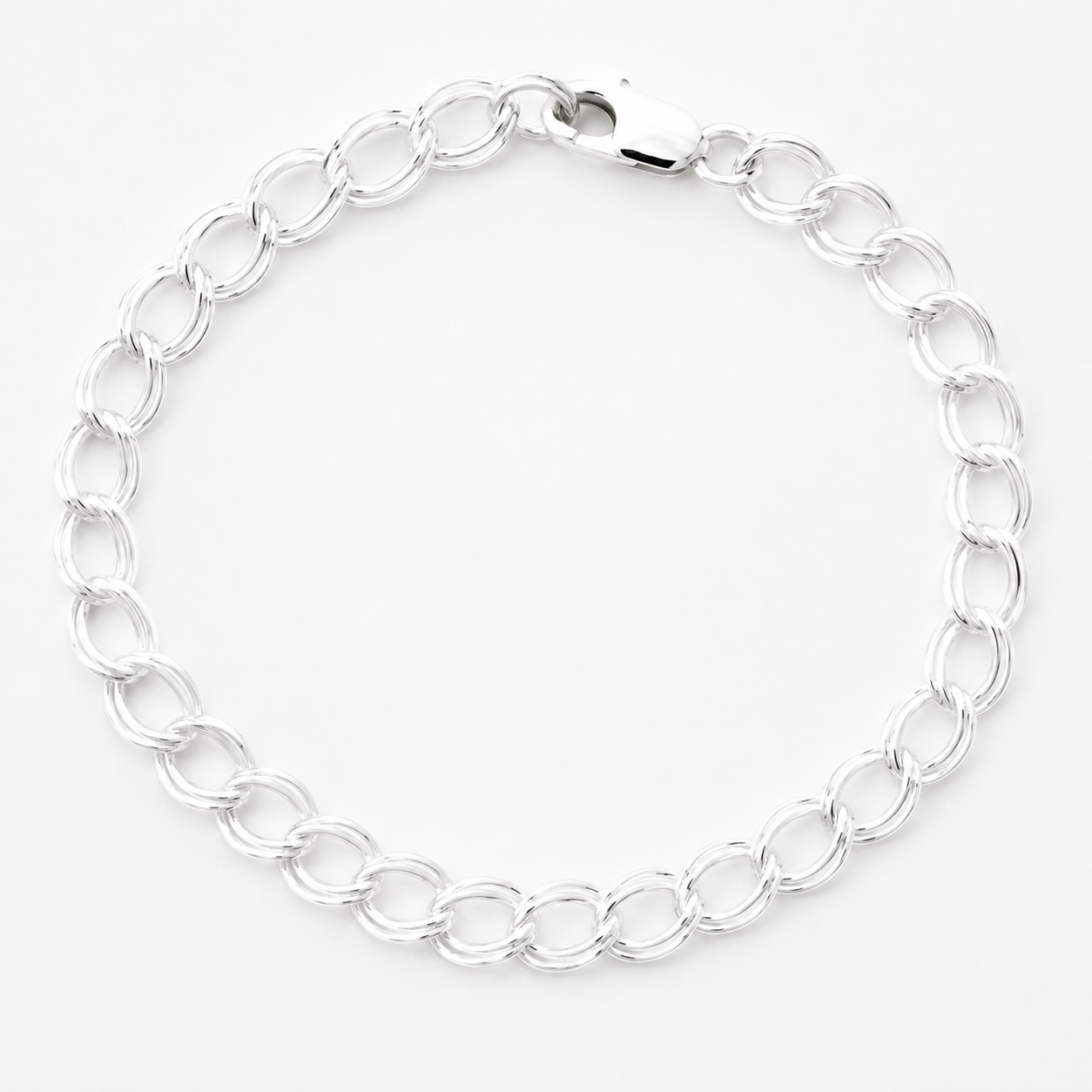 Double Link Diamond Cut Sterling Silver Charm Bracelet
