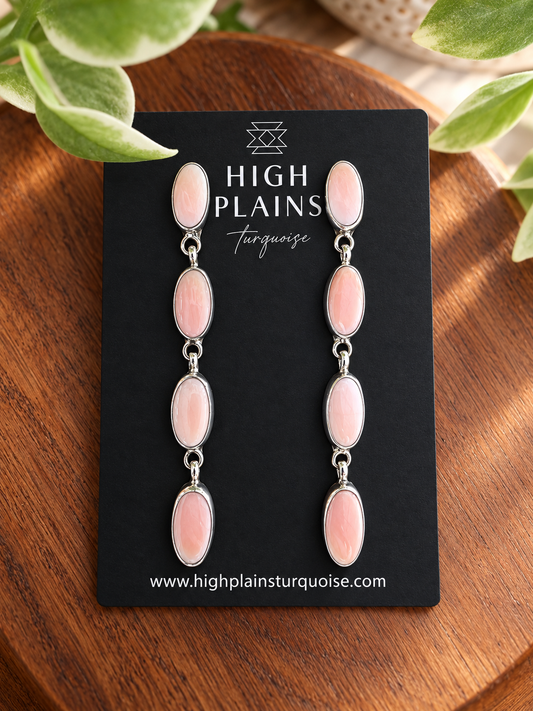 4-Stone Pink Conch Oval Earrings