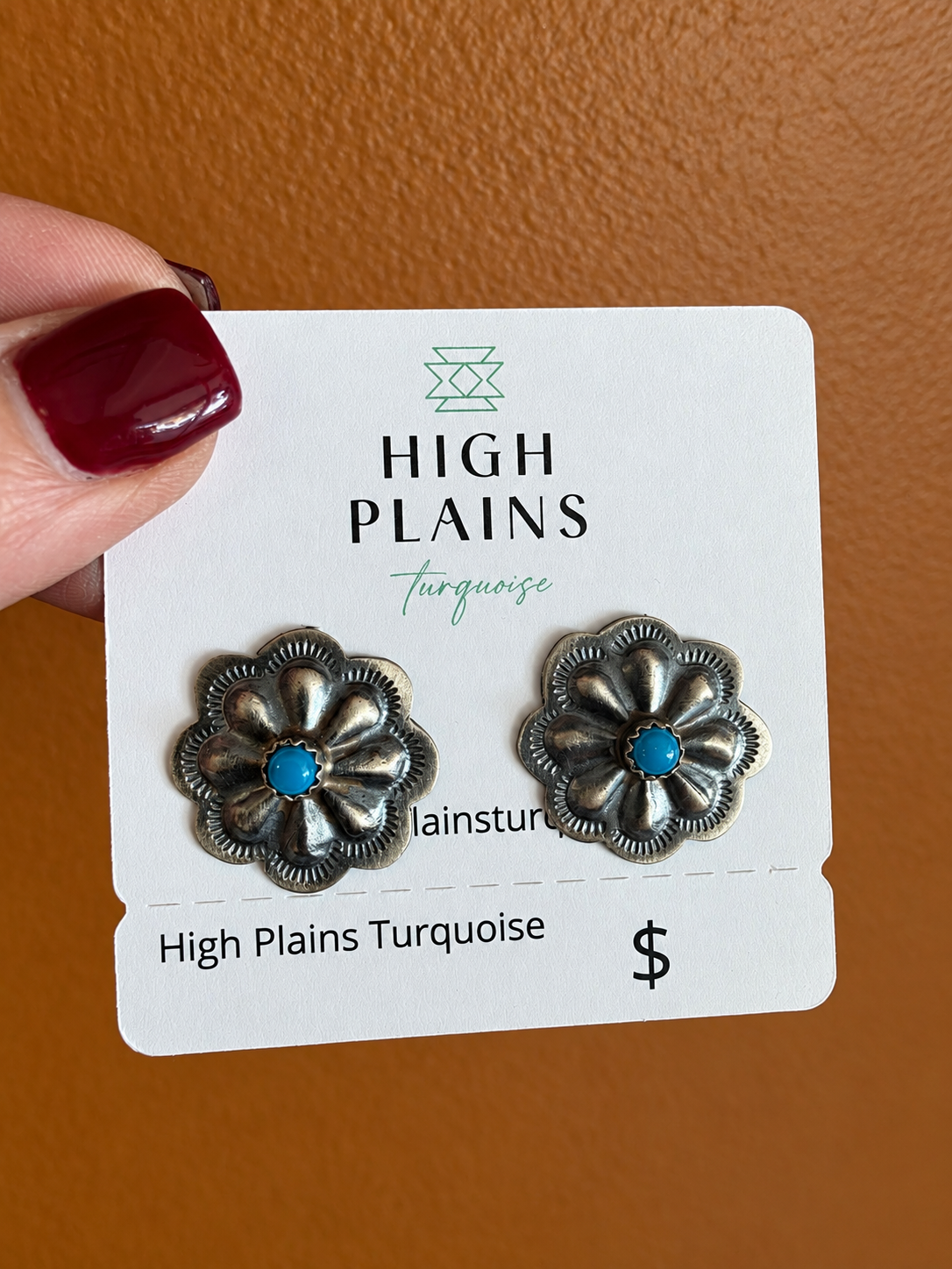 Repousse Sterling Kingman Concho Stud Earrings