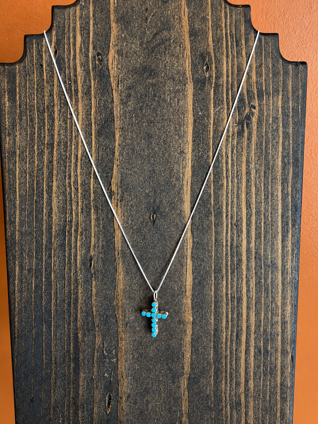 Zuni Turquoise Dot Cross Mini Pendant Necklace