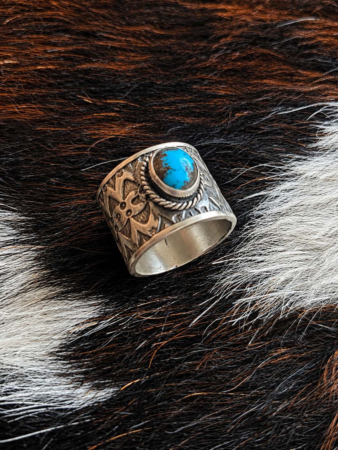 Bo Reeves Stamped Sterling Persian Turquoise Cigar Band