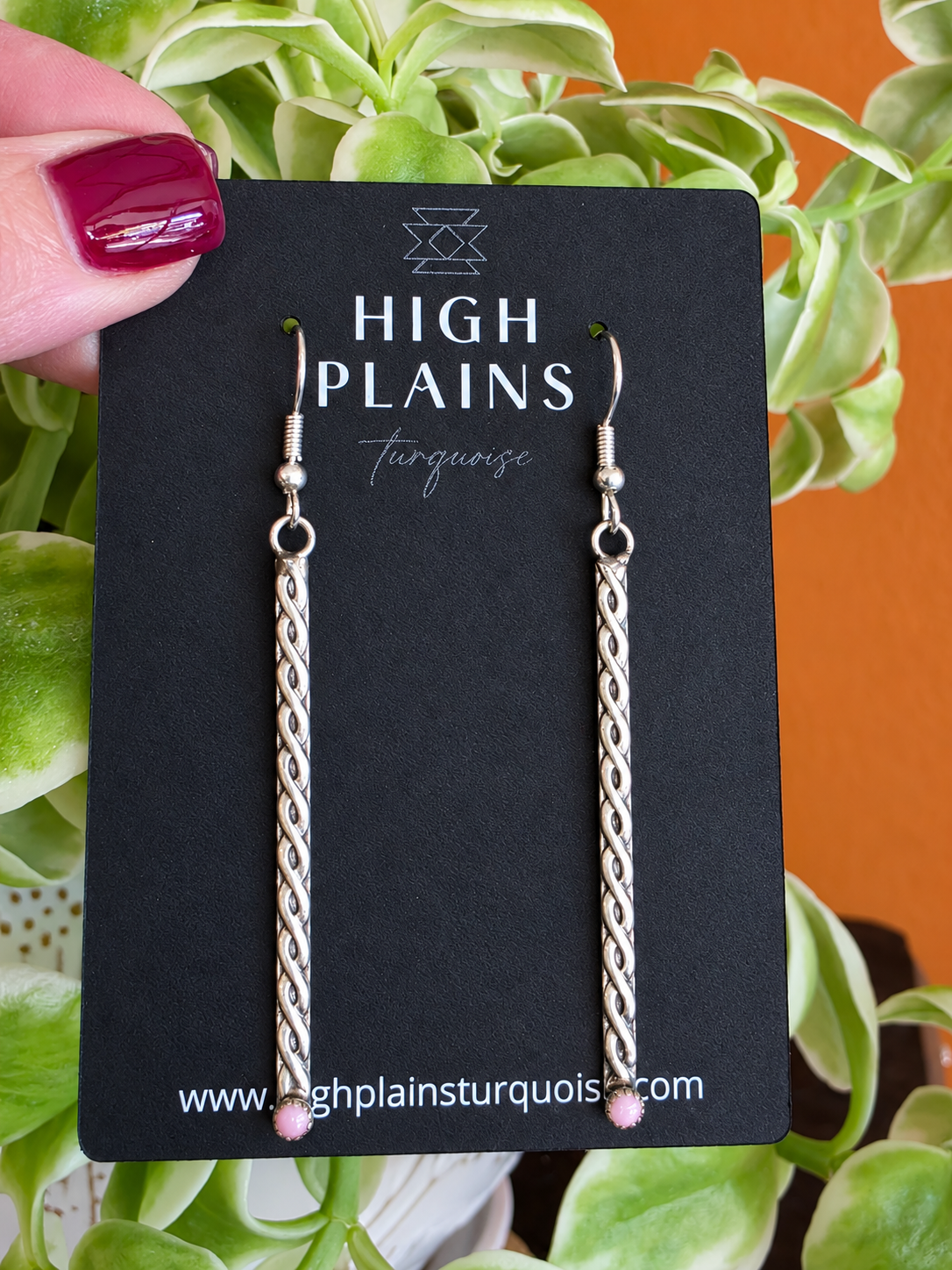 Weaved Sterling Pink Conch Dot Stick Style Earrings