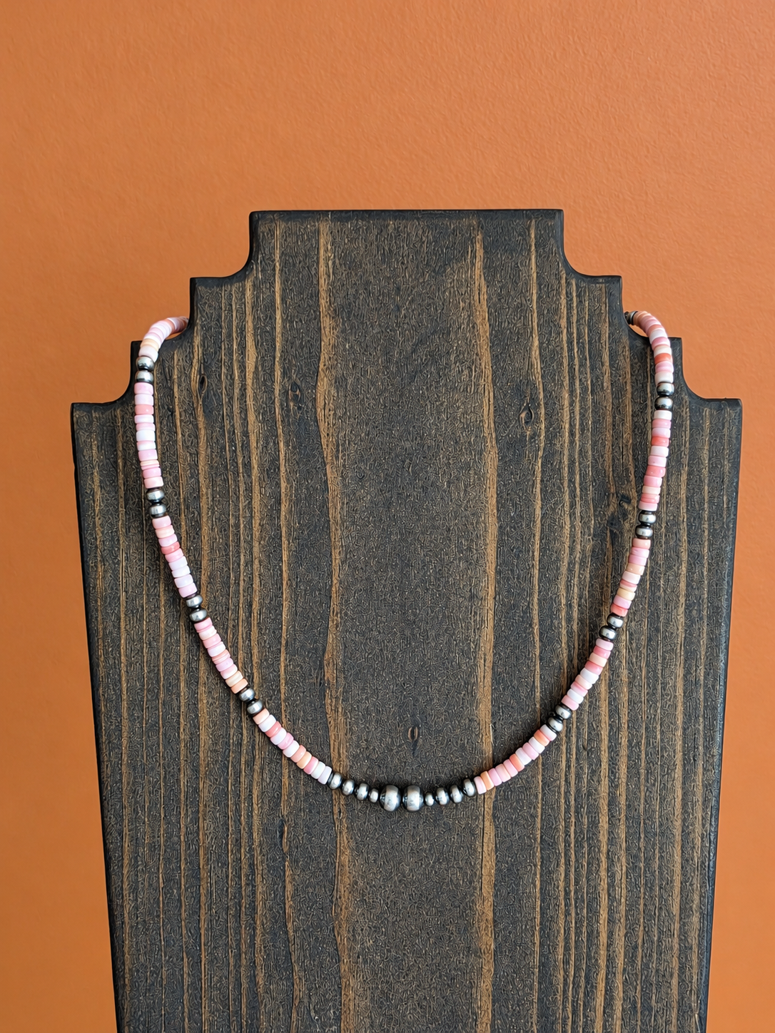 Pink Conch Sterling Bead Necklace