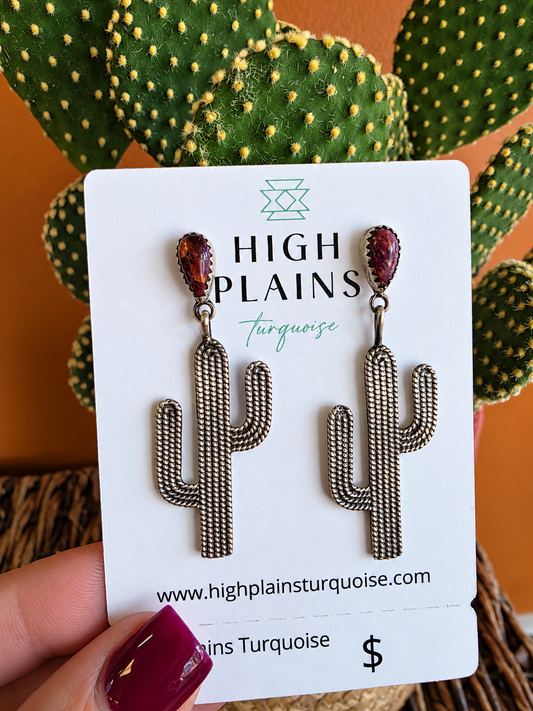 Purple Spiny Sterling Silver Cactus Earrings