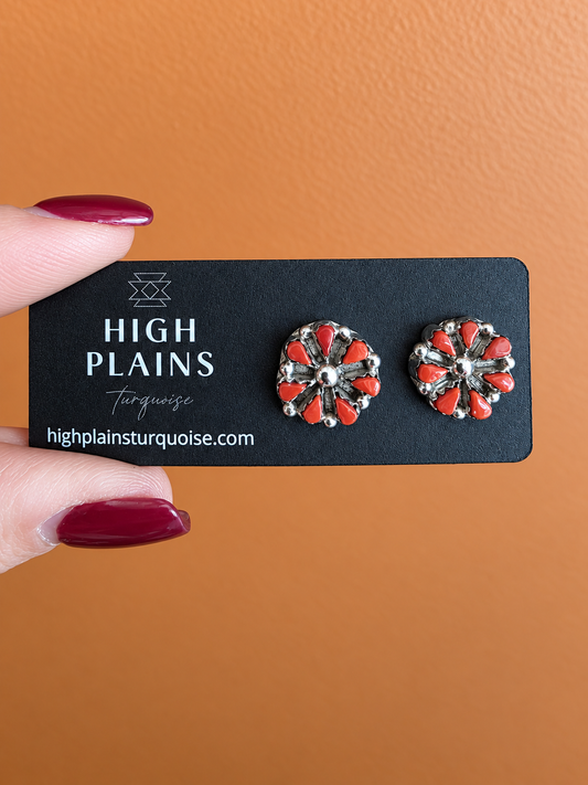 Zuni Petite Red Coral Cluster Earrings
