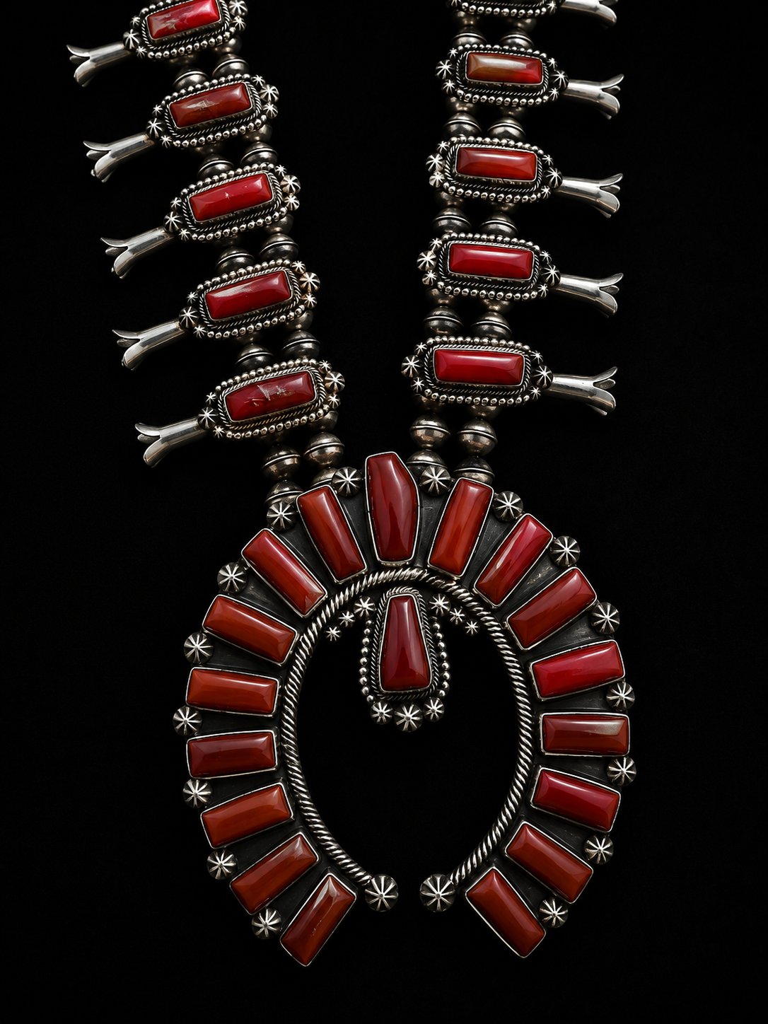 High Grade Mediterranean Coral Squash Blossom Necklace