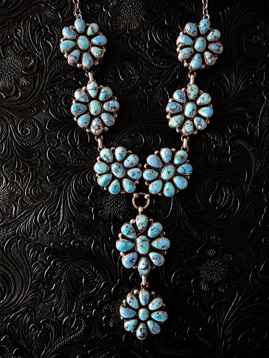 Blue Sky Bloom Golden Hills Turquoise Cluster Statement Necklace