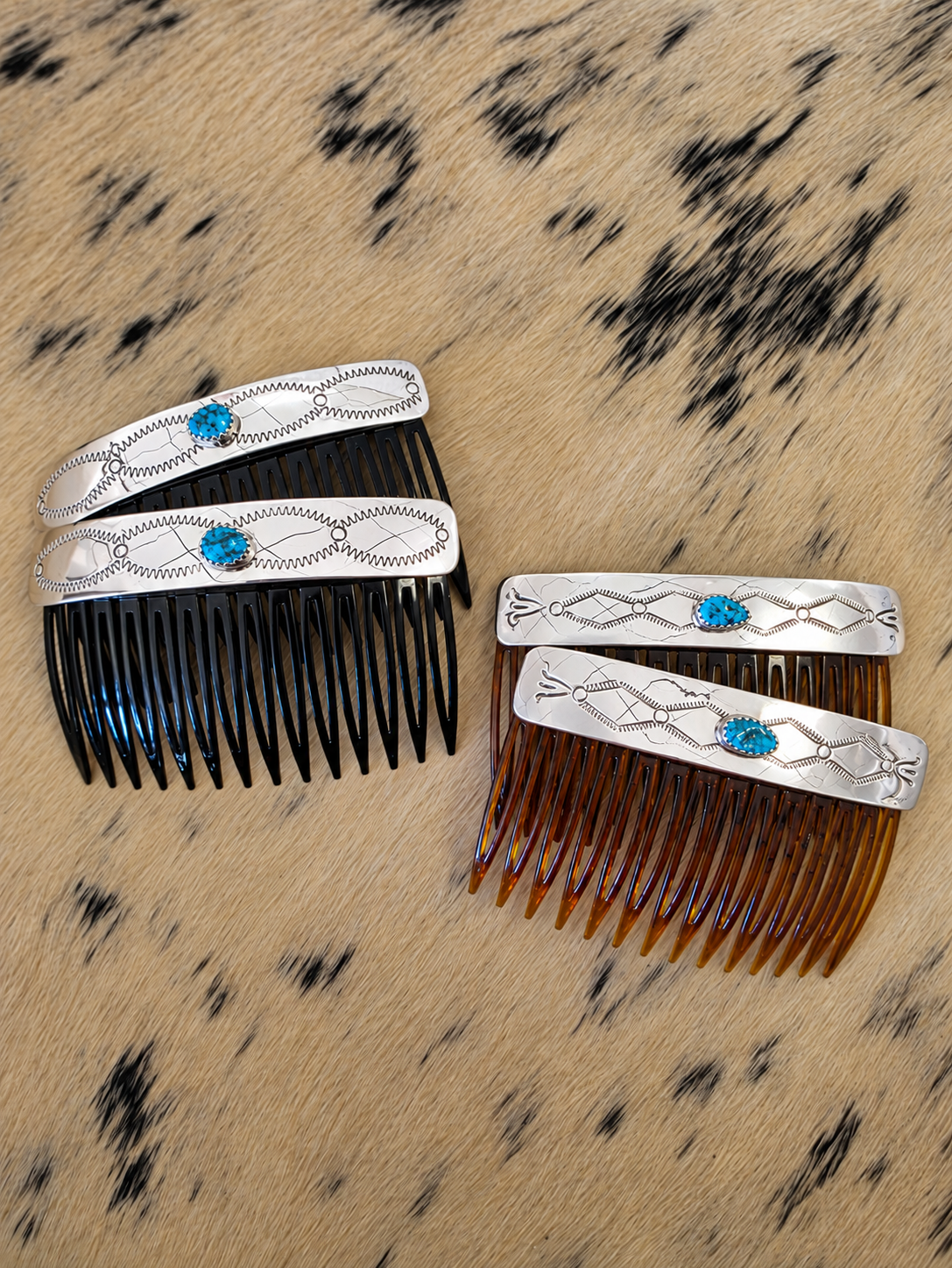 Natural Kingman Turquoise Hair Combs - set of 2