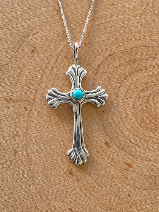 Turquoise Fleur Cross Pendant Necklace