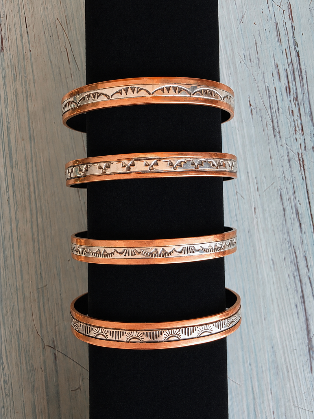 Navajo Copper Hand Stamped Sterling Silver Cuff