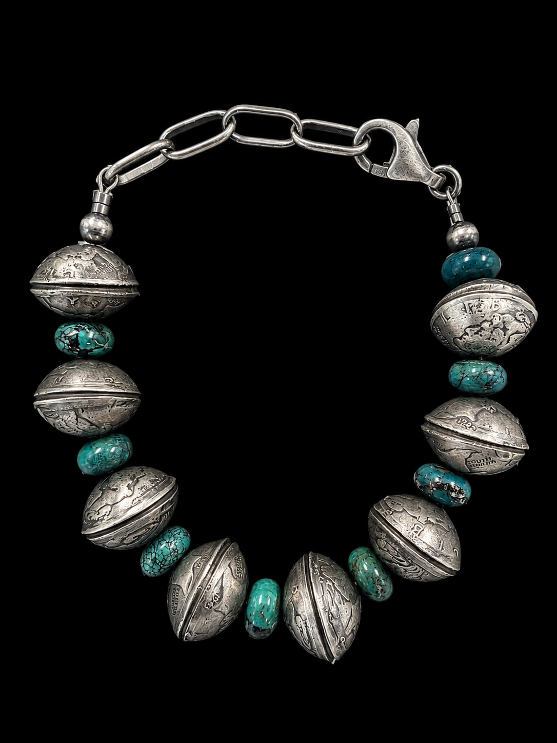 Sterling Silver Multi Mercury Dime Turquoise Bracelet