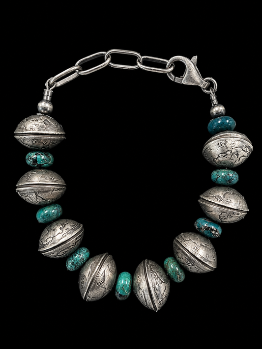 Sterling Silver Multi Mercury Dime Turquoise Bracelet