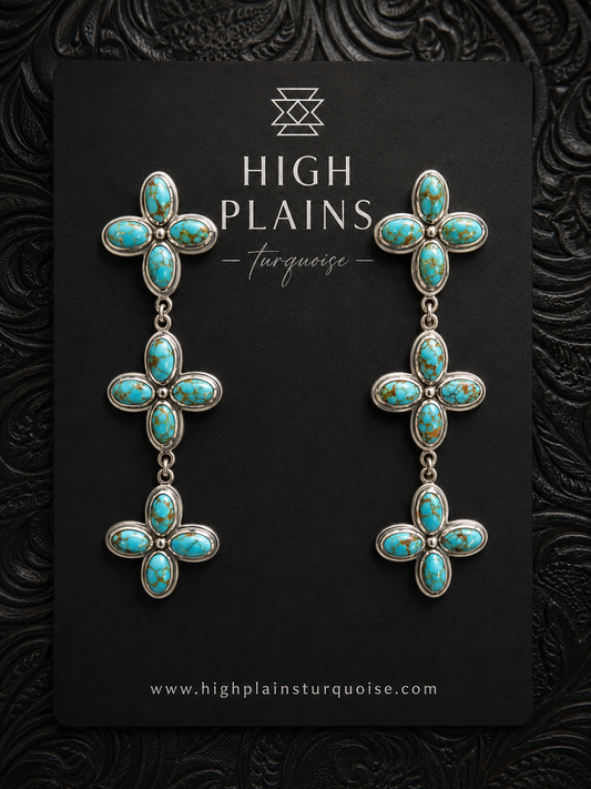 Triple Flower Spiderweb Kingman Earrings
