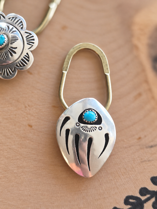 Navajo Kingman Turquoise Bear Paw Keychain