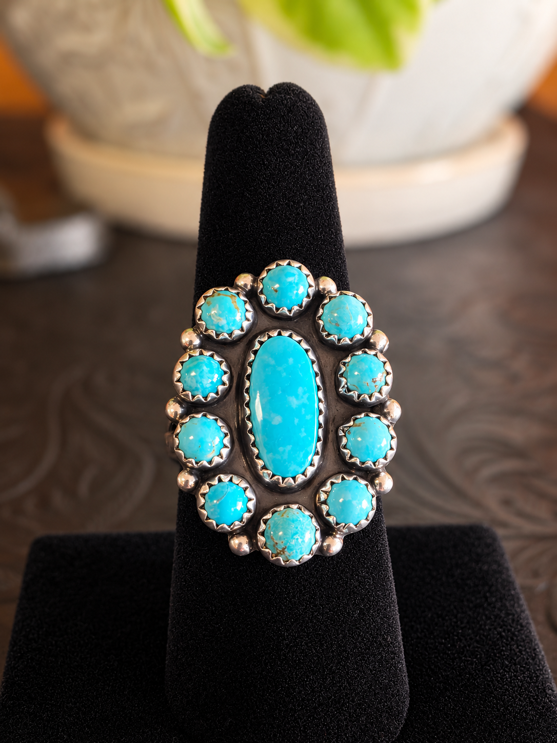 Kingman Water Web Turquoise Cluster Ring