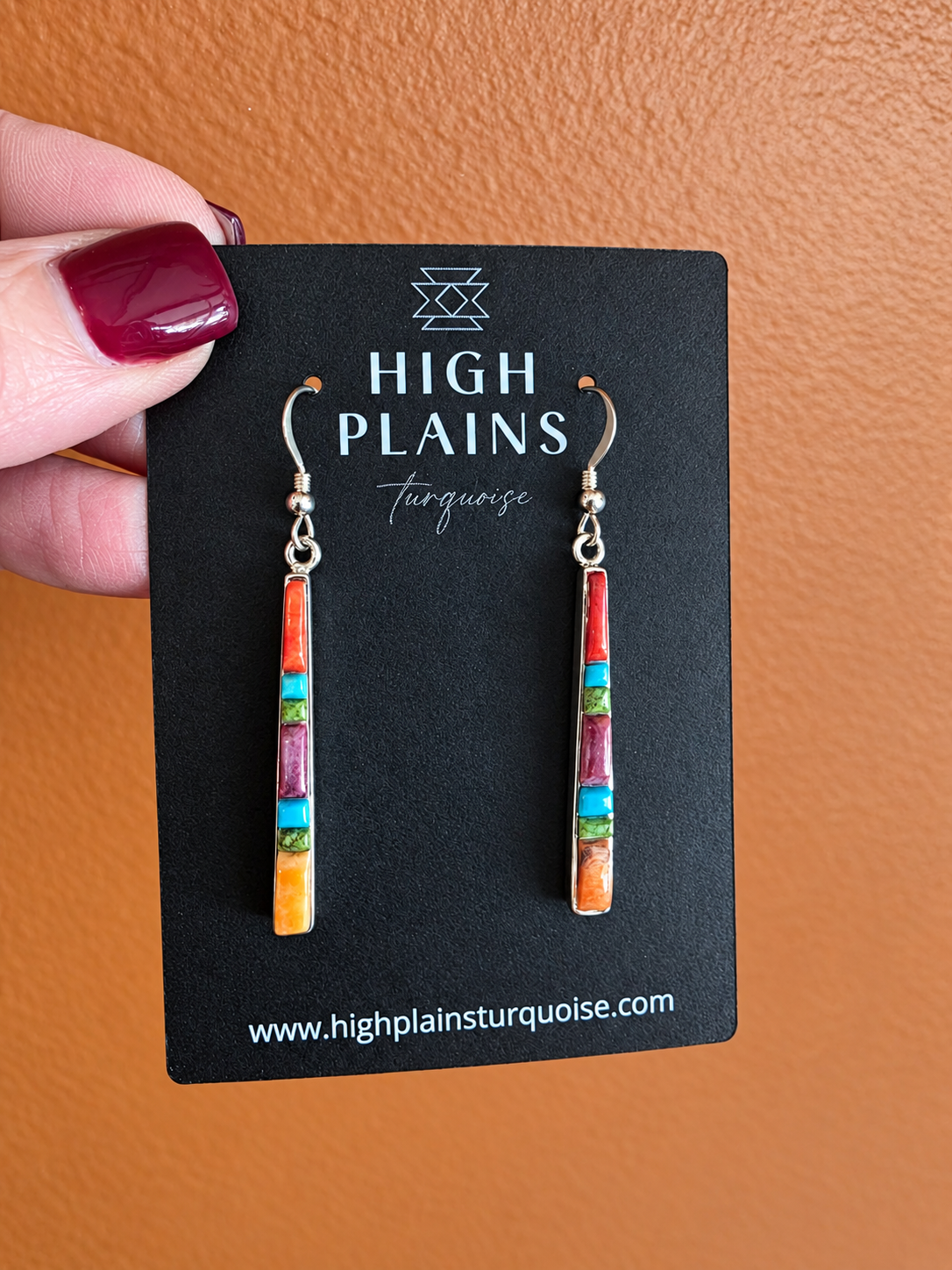 Multi Stone Inlay Bar Earrings