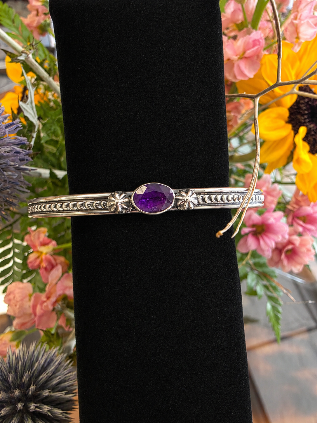 June Defauto Amethyst Sterling Cuff Bracelet