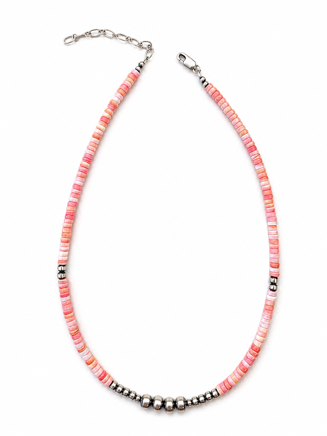 Pink Conch Sterling Multi Bead Necklace
