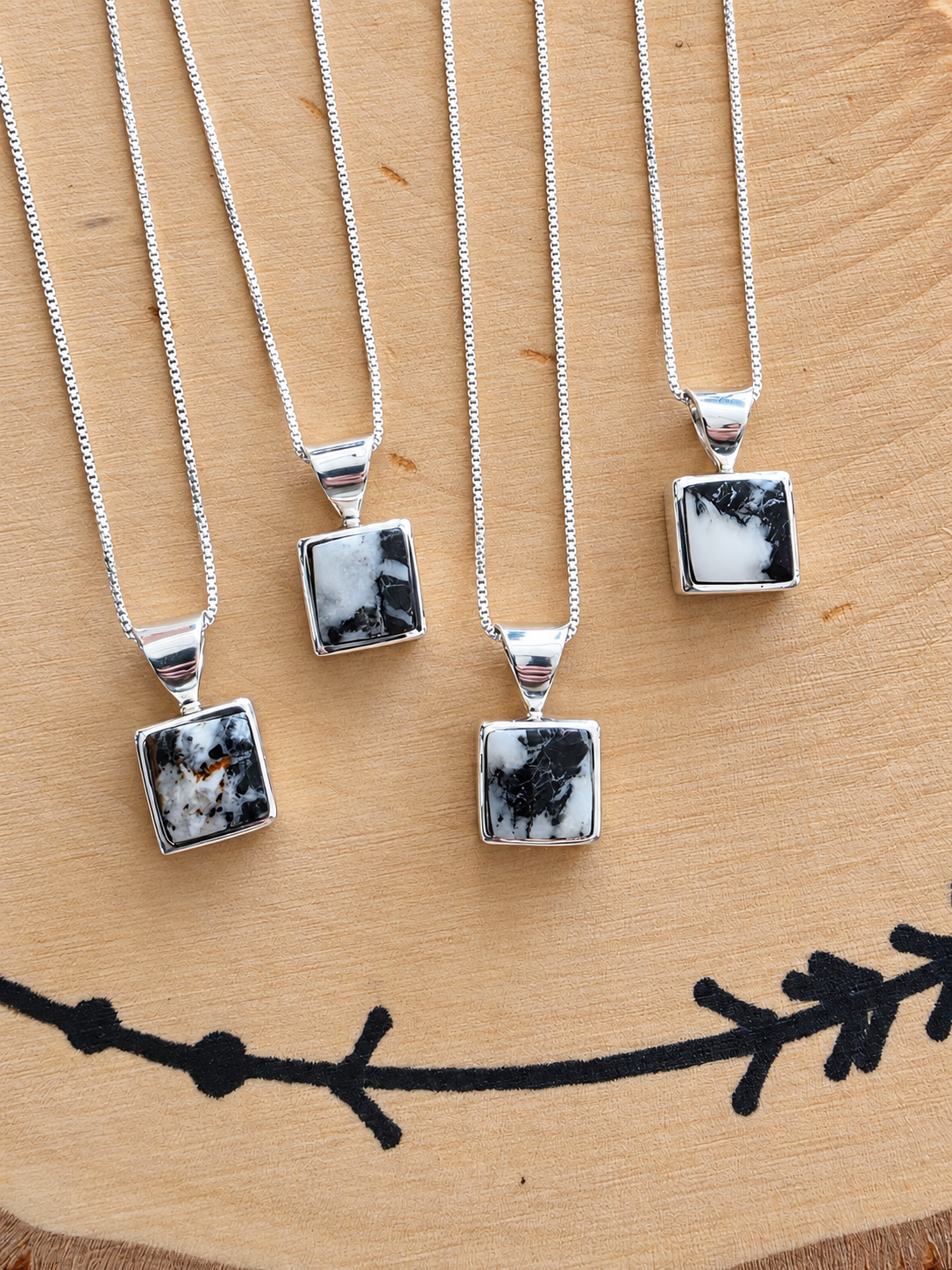 White Buffalo Square Pendant Necklace