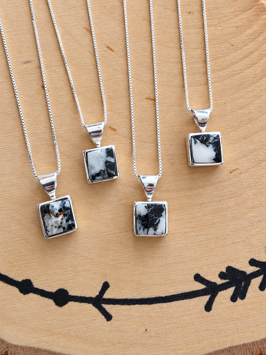 White Buffalo Square Pendant Necklace