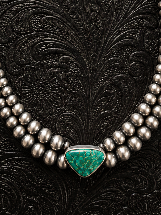Fox Turquoise Double Strand Sterling Bead Necklace