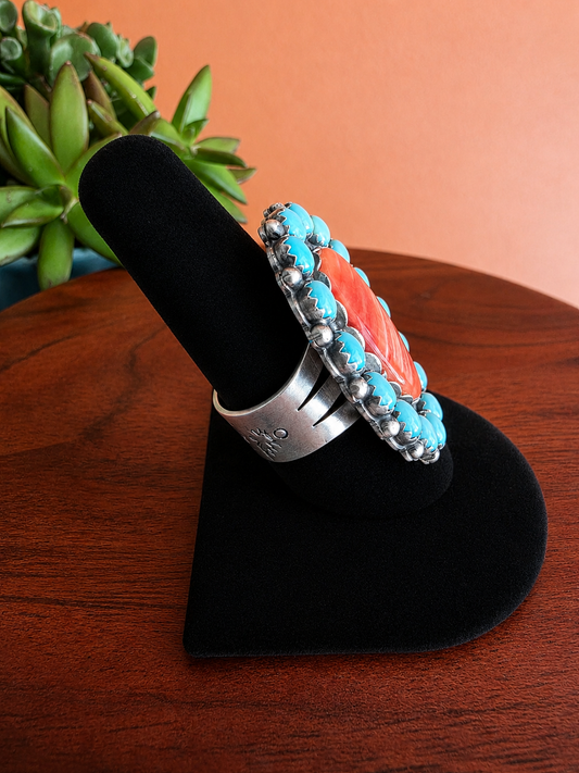 Kingman Turquoise & Spiny Oyster Cluster Statement Ring