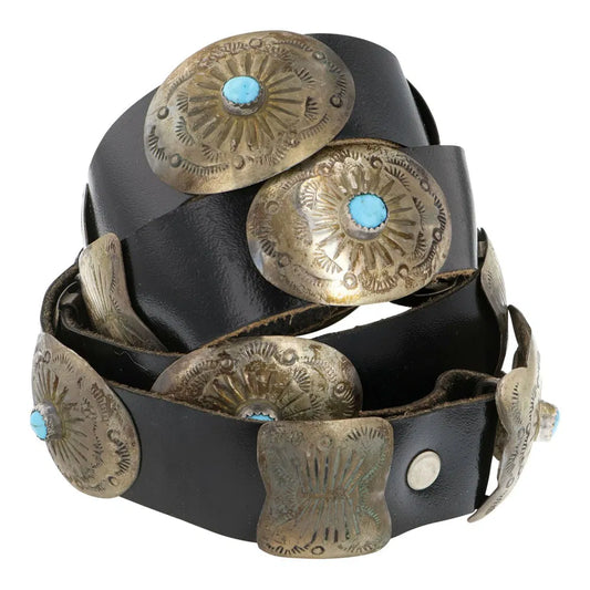 Vintage Navajo Kingman Turquoise Concho Belt