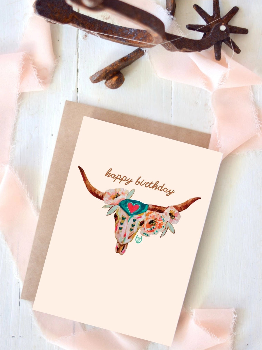 Floral Steer Birthday Card